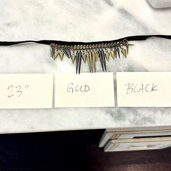 Zara Layered Chain Fabric Strand Adjustable Statement Necklace Gold & Black 23" - Picture 4 of 4